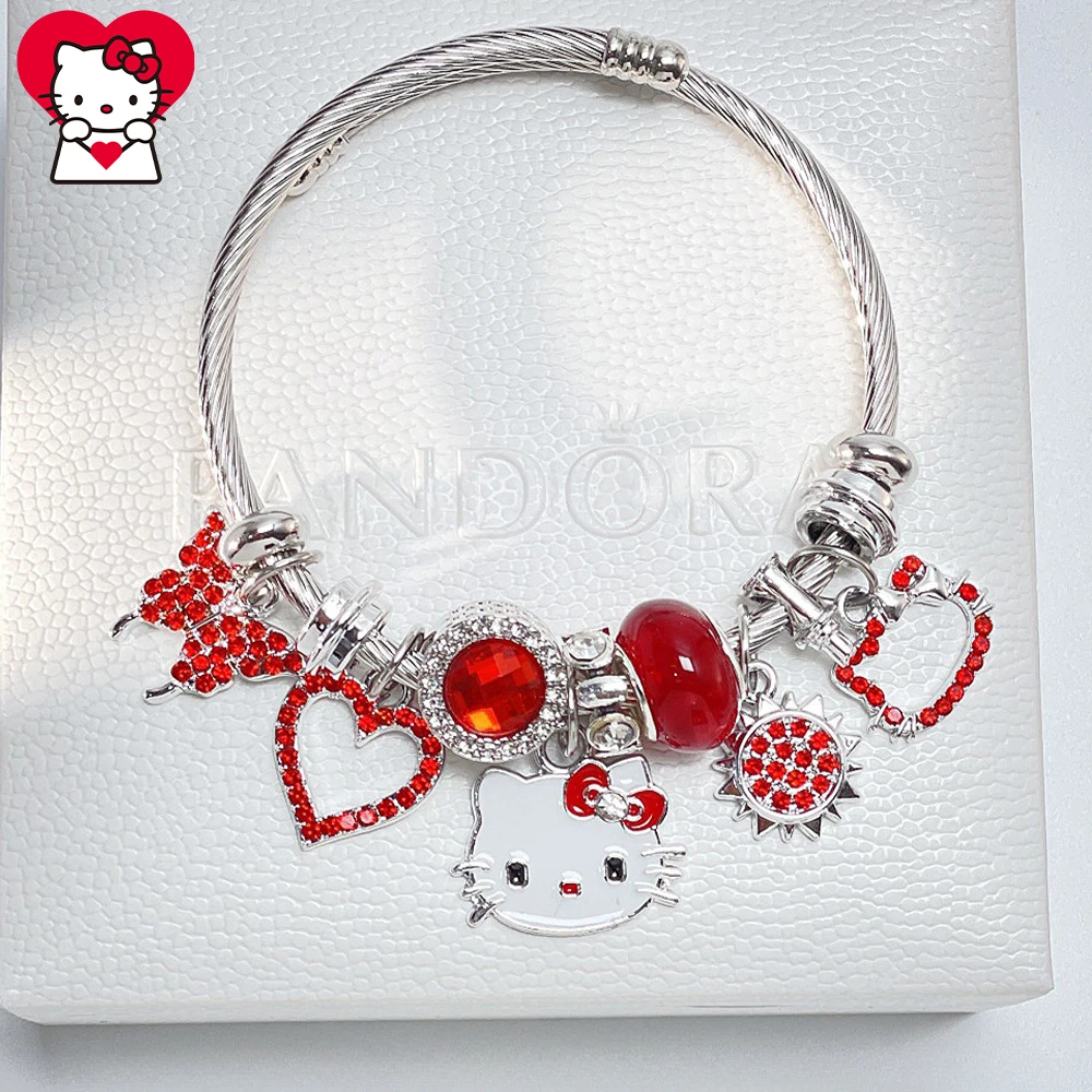 Sanrioed Y2K Hello Kitty Cartoon Bracelet Anime Kawaii Jewelry Beads Adjustable Bracelet Cute Student Girlfriend Festival Gift