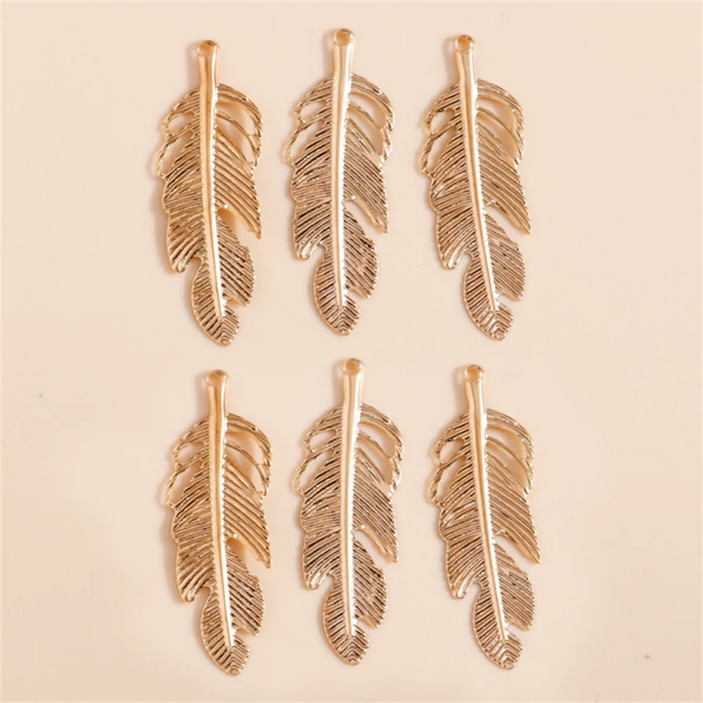 Leslie 50pcs 12*35mm Gold Plated Iron Sheet Feather Charms for Jewelry Making Women Alloy Pendant Necklace Diy Findings