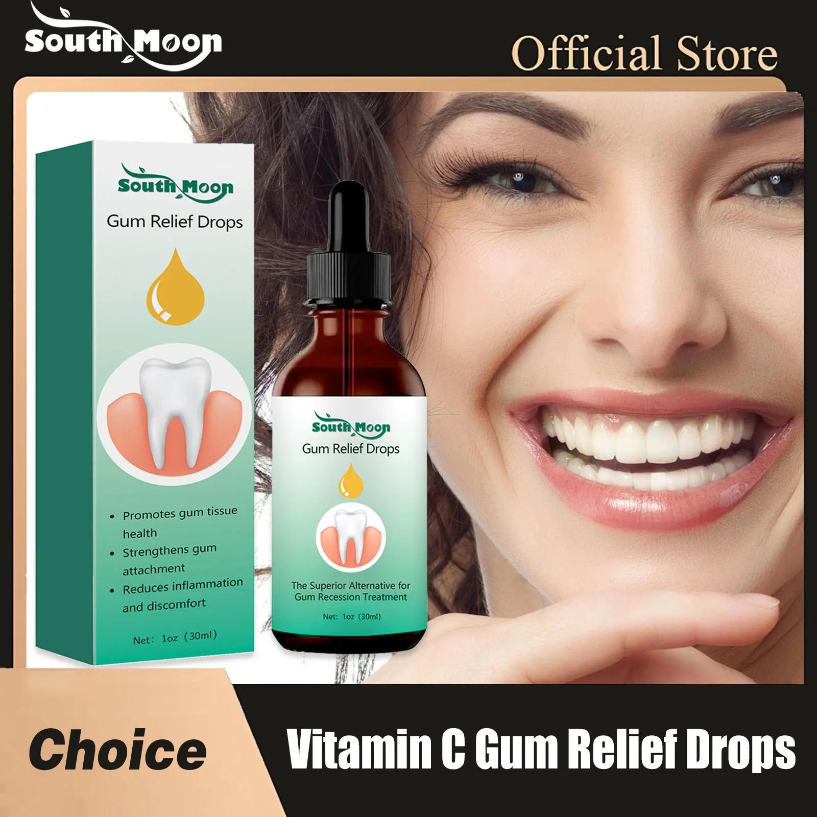 South Moon Vitamin Gum Relief Drops Relieve Mouth Periodontal Pain Antibacteria Treatment Bad Breath Gum Care Regrowth Drop 30ml