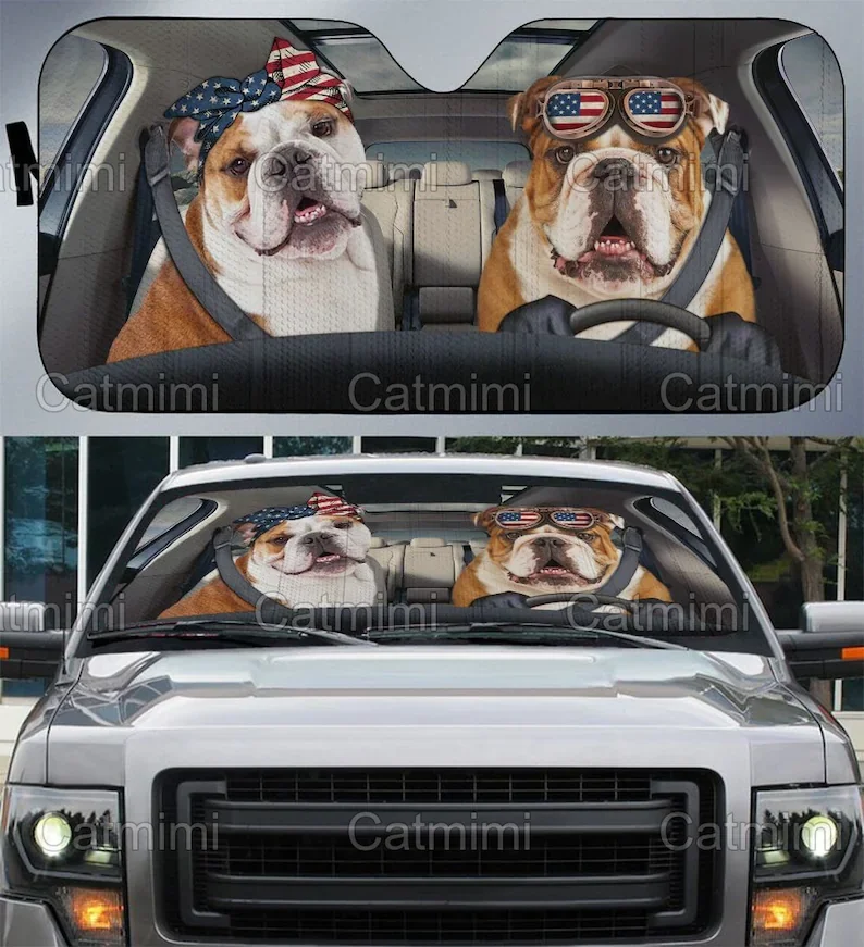 

American Bulldog Car Sun Shade, Car Decoration, Bulldog Car Accessory, Funny Bulldog Sunshade, Bulldog Car Decor, Mother Gift MC