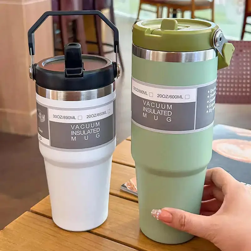 

20oz/30oz Thermal Water Bottle With Straw Stainless Steel Car Coffee Mug Keeps Cold and Heat Thermal Mug Tumbler Vacuum Flasks