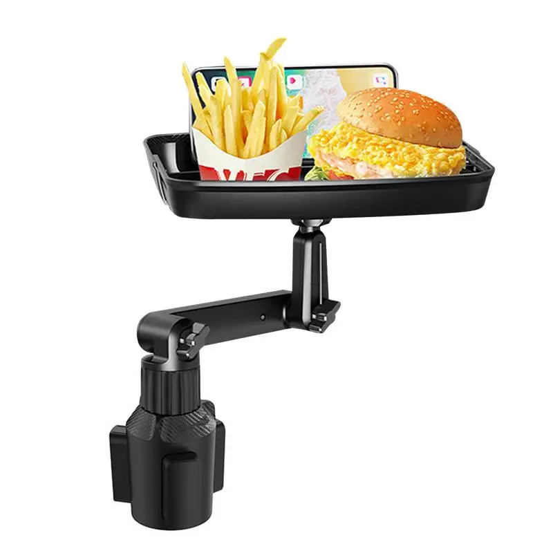 

Cup Holder Expander Table Car Food Cup Holder Tray Food Drink Phone Snack Tray With 360Rotating Table Adjustable Base Car