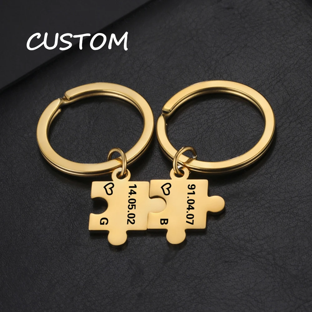 

My Shape Custom Jigsaw Puzzle Keychain Engraved Keyring for Couple Anniversaries Lovers Valentine's Day Stainless Steel Jewelry