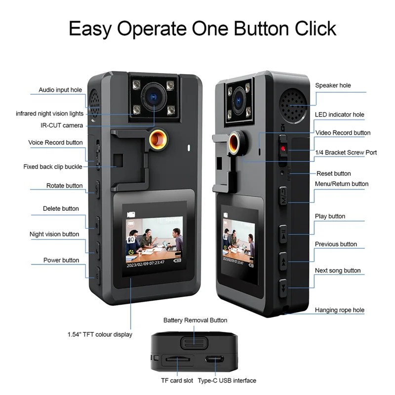 

B06C-A53 Digital Body Mounted Camera Detachable Battery HD 1080P 2250Mah 8H Long Continues Recording Webcam For Cycling