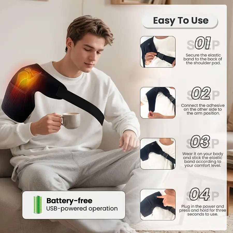 Shoulder-Heating-Pad-Heated-Wrap - Adjustable Heat,Heated Brace Keep Joints Warm For Men Women,Shoulder Support With USB Cable,Suitable For Family And Friends