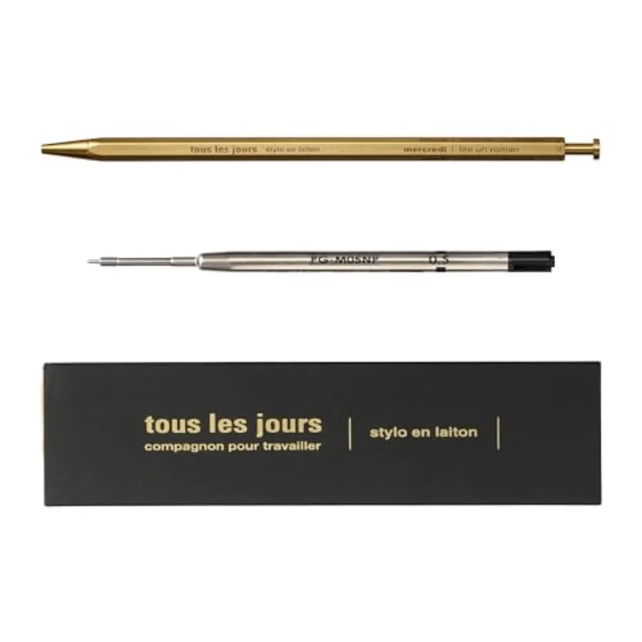 

Шариковая ручка Tous Les Jours Brass 0,5 мм, выдвижная, с гелевыми чернилами, в комплекте сменный стержень, шестигранный латунный корпус, для повседневного письма и работы