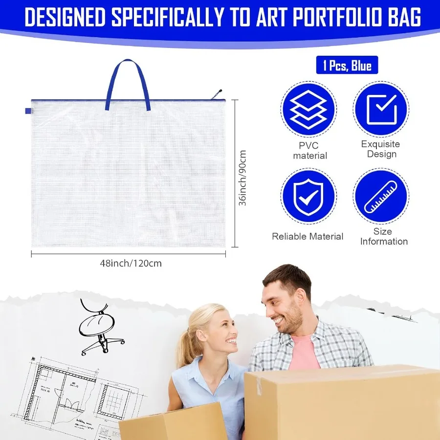 Large 36 x 48 Inch Art Portfolio Case with Handle for Bulletin Board Display and Storage Durable Art Portfolio Bag for Posters