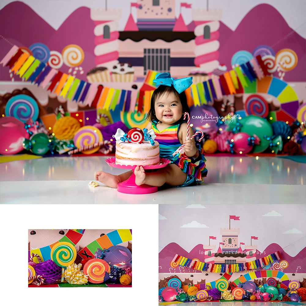 

Summer Lollipop Palace Backdrops Kids Baby Birthday Cake Smash Photocall Candy Theme Backgrounds