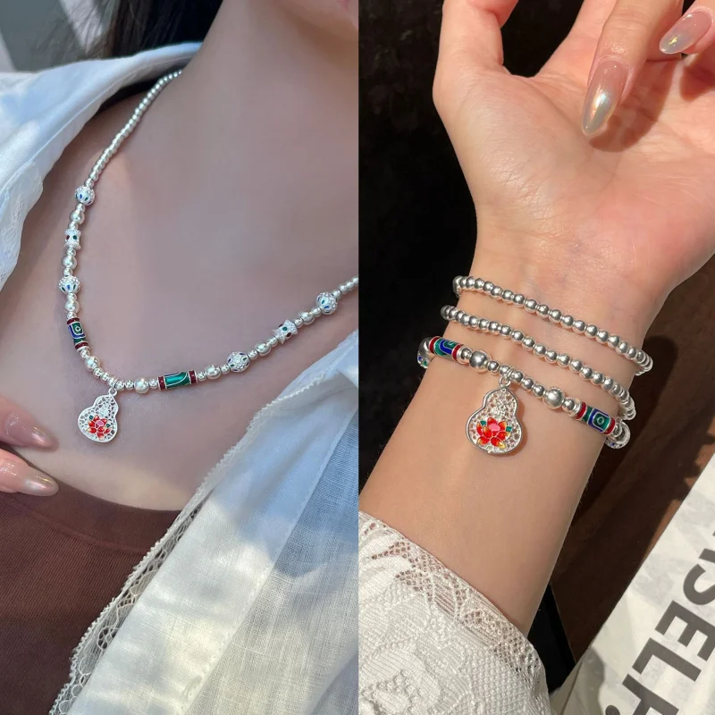 

Pure silver 925 enamel color gourd bracelet, national style new Chinese light luxury niche design sense advanced sense bracelet
