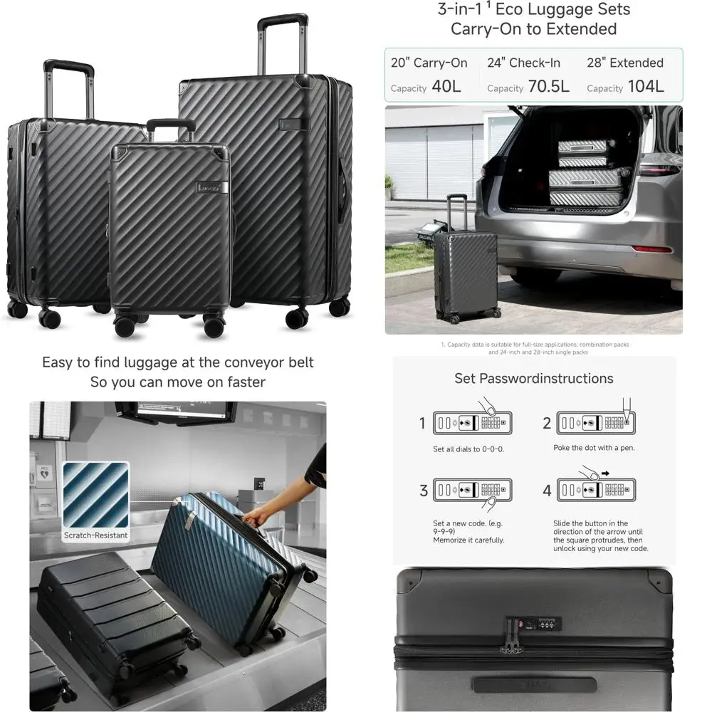 

Expandable Hard Shell Suitcase Set with Spinner Wheels, 3-Piece Luggage in Charcoal Metallic Finish