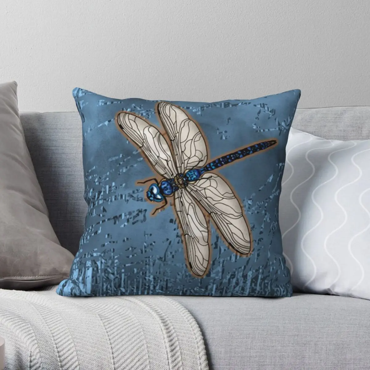 

Синяя Стрекоза на ледяной голубой квадратный наволочка из полиэстера и льна с бархатным принтом на молнии Декоративная Подушка Чехол диванная наволочка для подушки