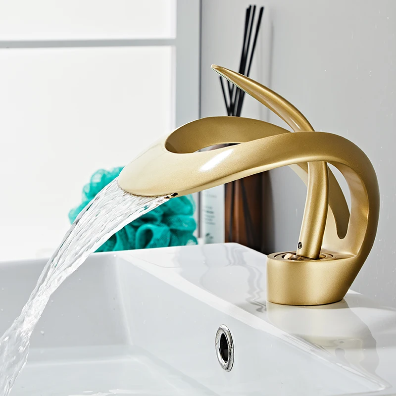 

Creative Bathroom Basin Faucet Bathroom Faucet Brass Grey Sink Mixer Tap Hot Cold Waterfall Basin Faucet Golden White