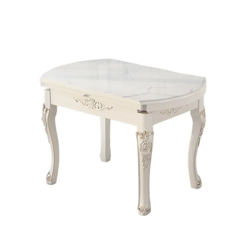 

Cream wind rock slab folding dining table and chair combination square and round dual-purpose simple retractable solid wood rice