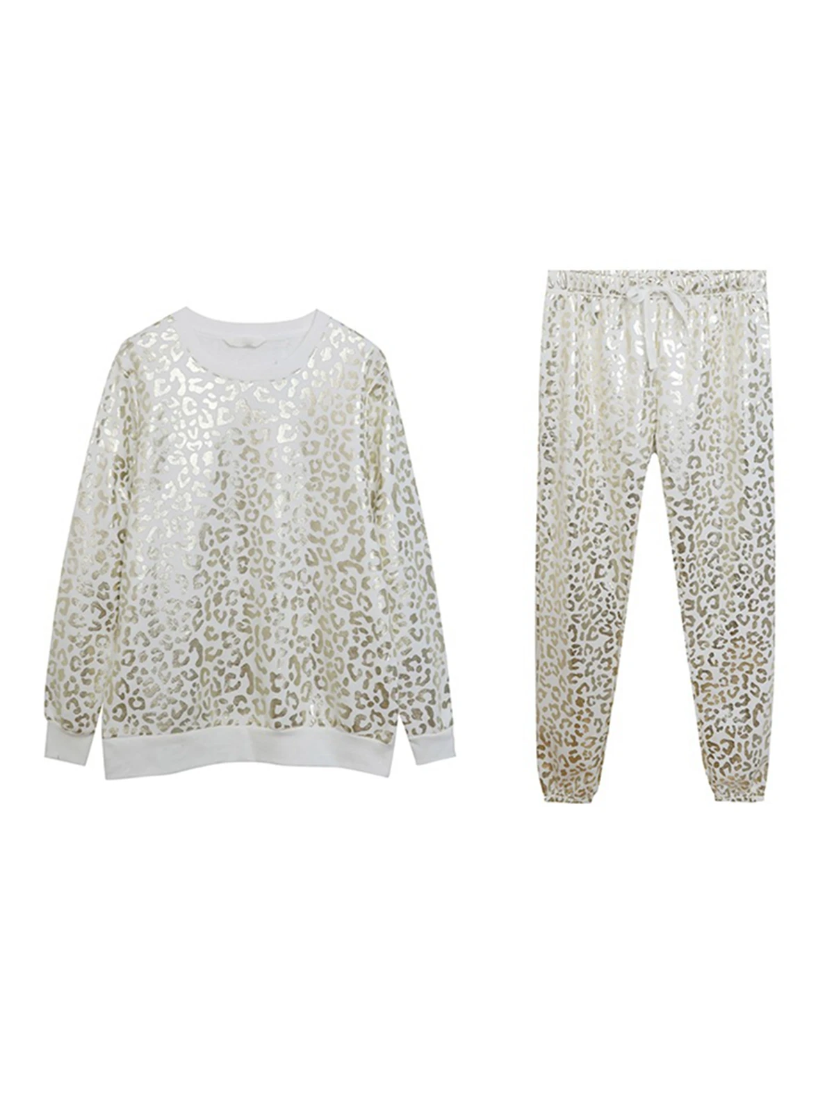 

Casual Fleece Lined Gold Stamp Print round Neck Long Sleeve Sweatshirt Loose Fit Leopard Print Top Trendy plus Size Streetwear