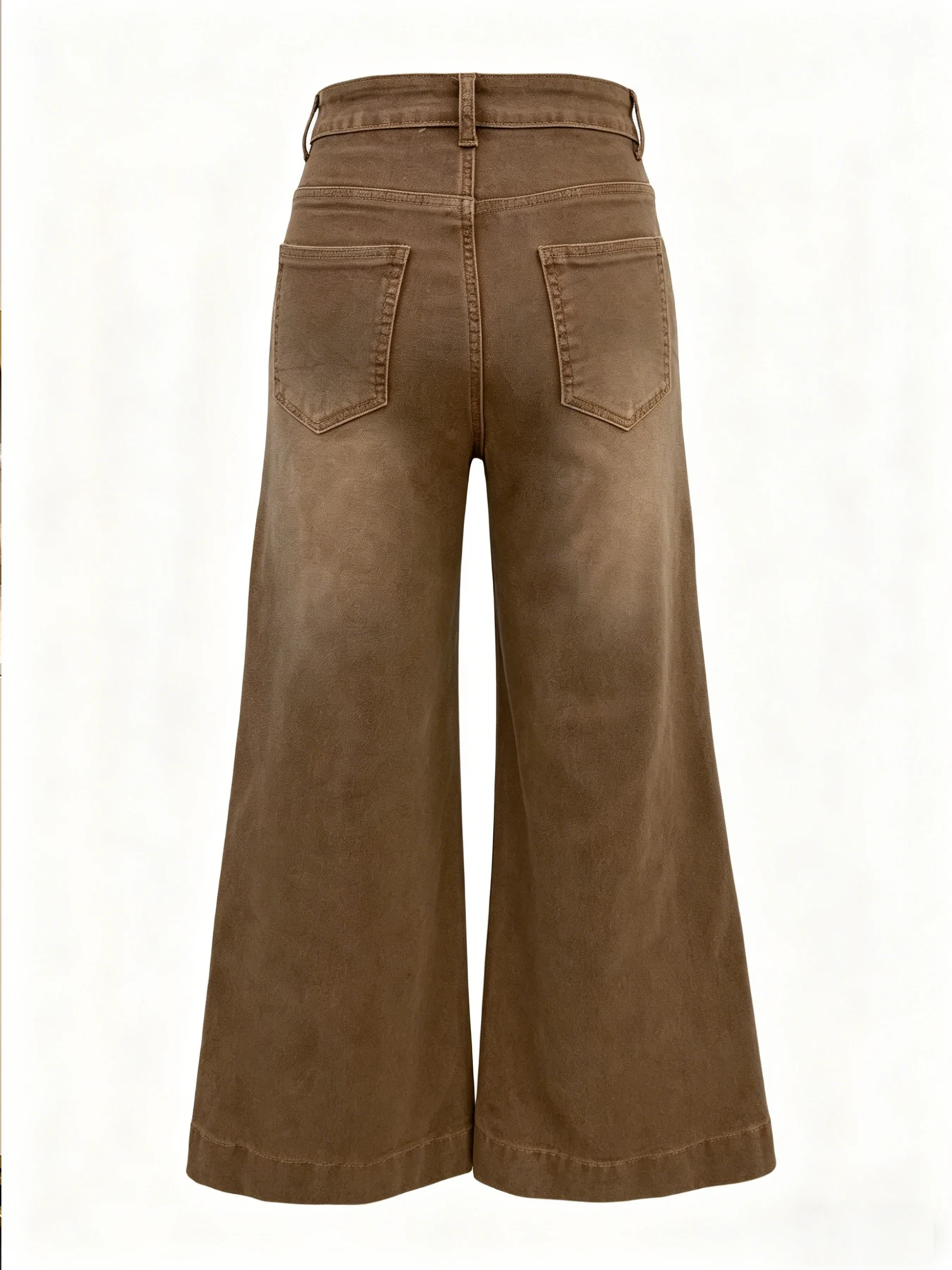Women's Khaki High-Waist Wide-Leg Jeans, Soft Vintage Tones, Drapes and Looks Slimming