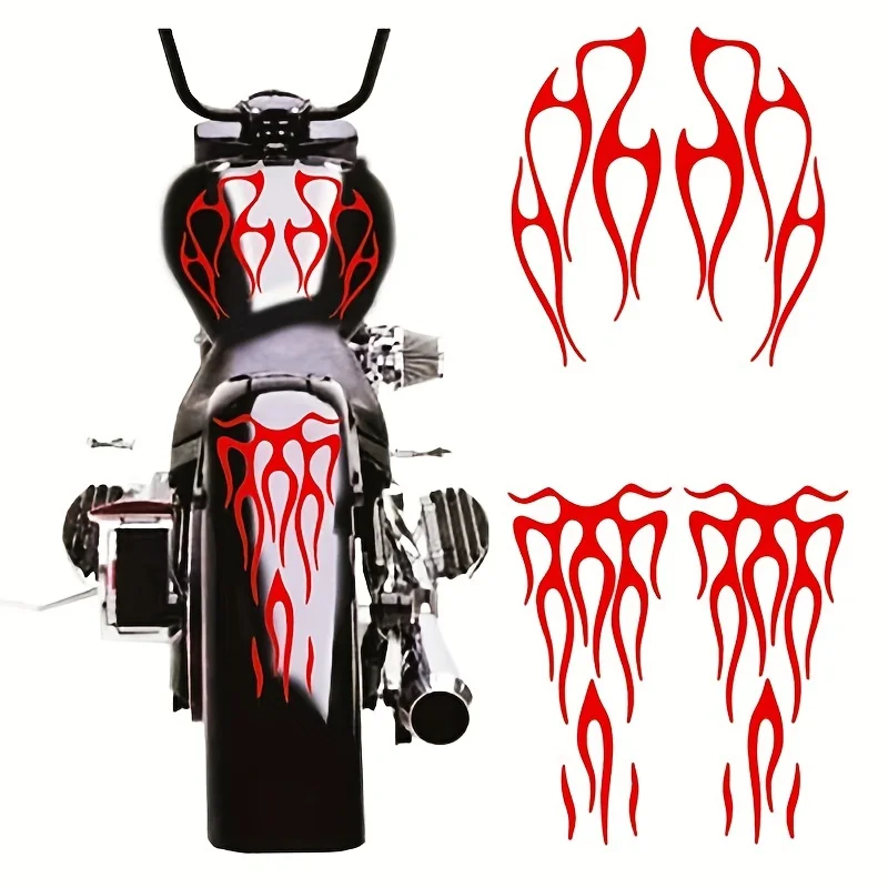 1Set Flame Pattern Motorcycle Fuel Tank Stickers Personalized Modification Decals Waterproof Vehicle Body Decor Accessories