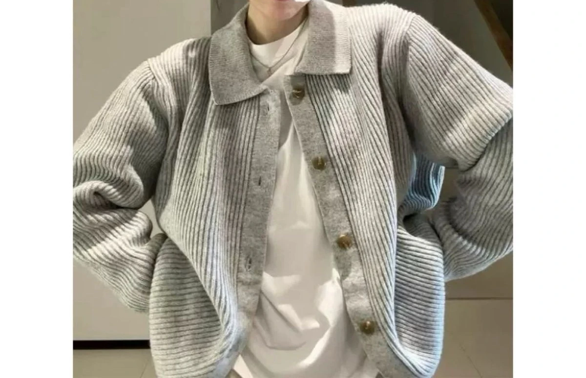 Cardigan jaqueta casual de malha superior feminino outono e inverno novo solto retro versátil preguiçoso lapela camisola