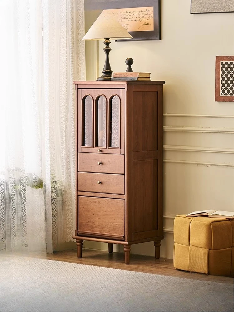 

French retro all-solid wood display cabinet living room storage bookcase medieval furniture