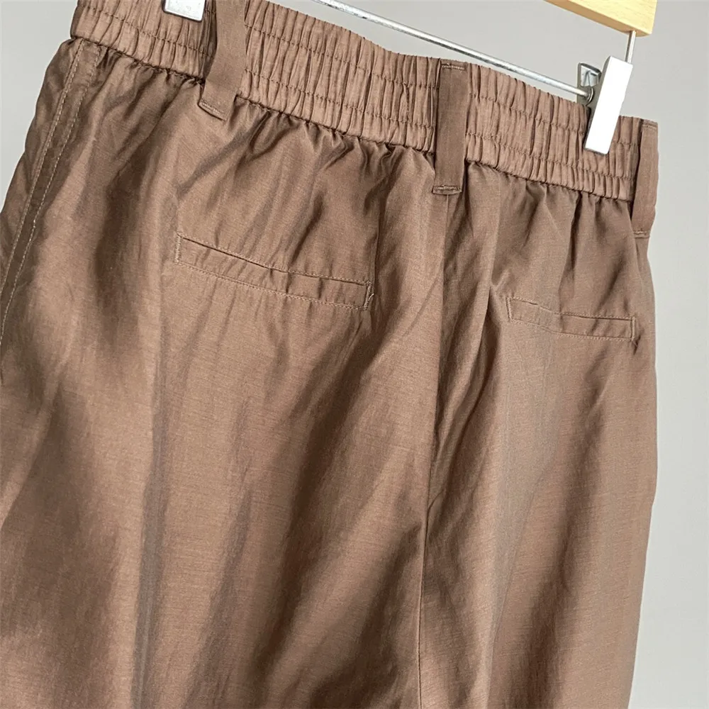 Pantaloni casual a gamba larga elastici a vita alta versatili in cotone primavera/estate 2025 da donna