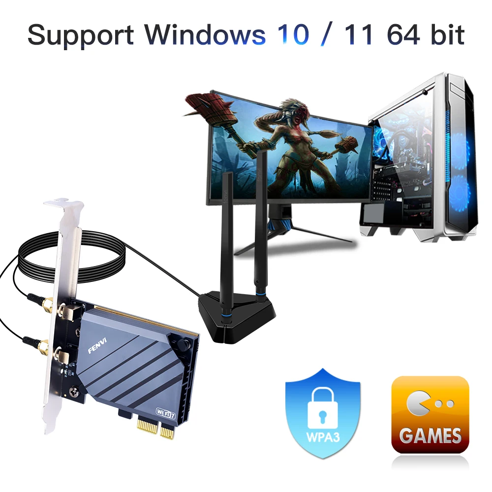 Fenvi WiFi 7 QCNCM865 Pcie Wireless Wifi Adapter Bluetooth 5.3 Tri Band 2.4G/5G/6GHz Wifi7 Wi-Fi 7 Card Extend antenna Win10/11