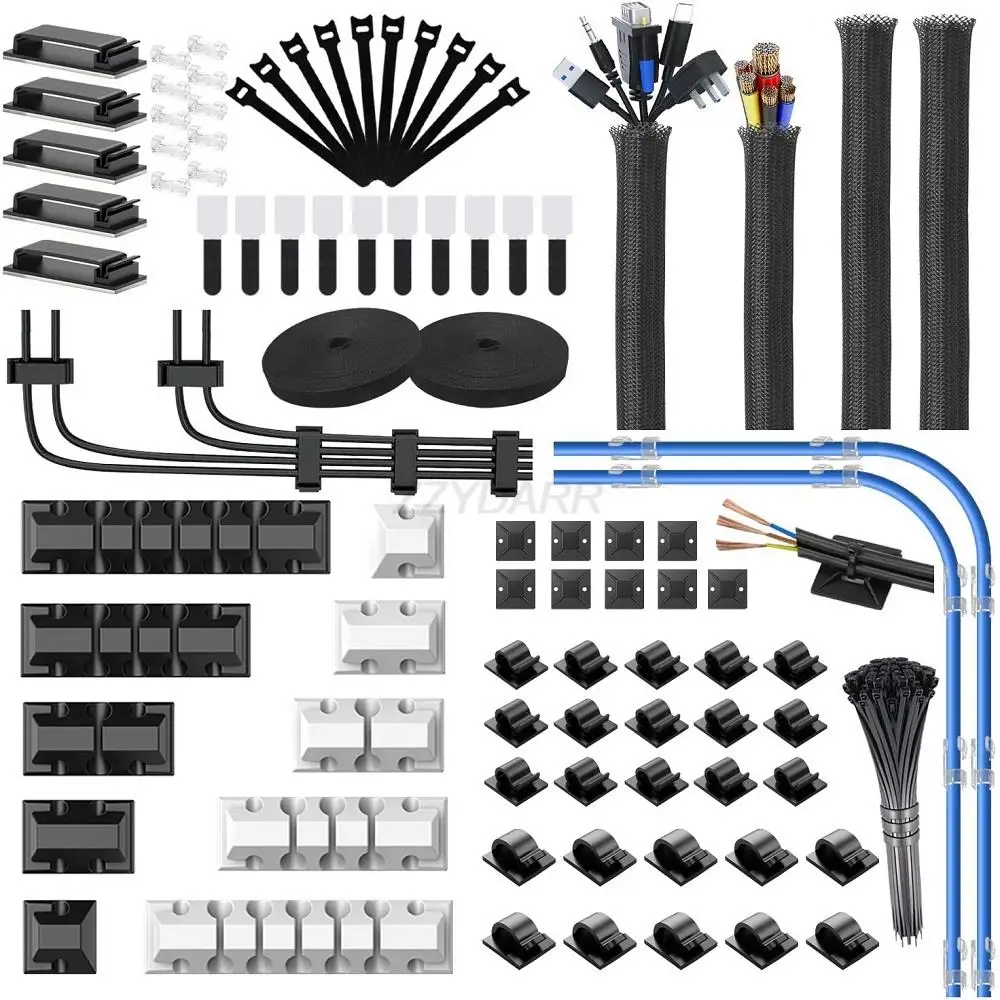 186 PCS Cable Organizer Kit With 10 Cable Holder 4 Wire Organizer Sleeve 40 Cord Clips Roll Cable Organizer Straps for Desk Home