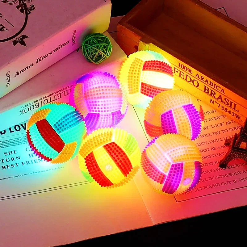 Luminous Elastic Activation Sound Ball Toys Massage Ball with Whistle Dog Cats Chew Bouncy Ball Soccer Glowing Children Pet Toys view 4