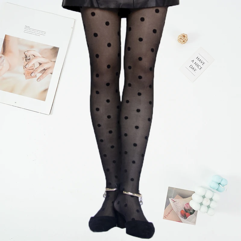 Sexy Women Pantyhose Tights Seamless Sexy Lace Mesh Fishnet Pantyhose Nylon Polka Dot Print Summer Tight Stocking Female Hosiery