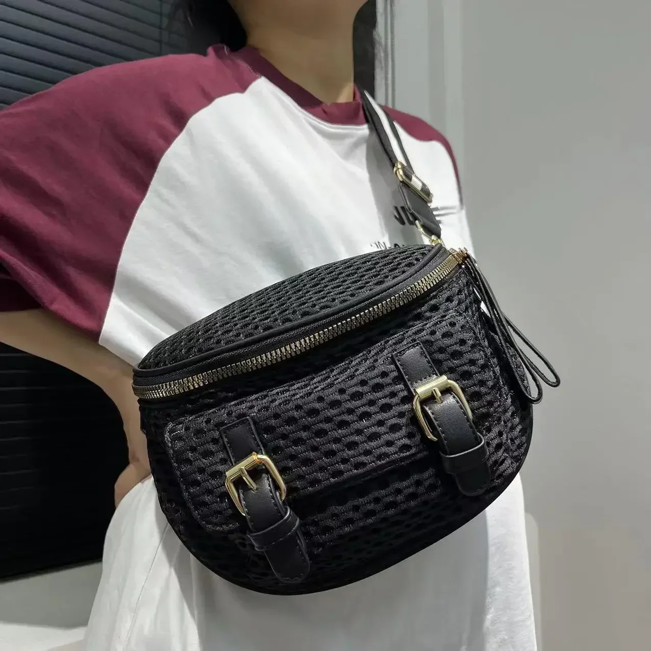 Women's Fashion Mesh Lightweight Shoulder Bag Portable Mesh Removable Shoulder Strap Crossbody Handbag