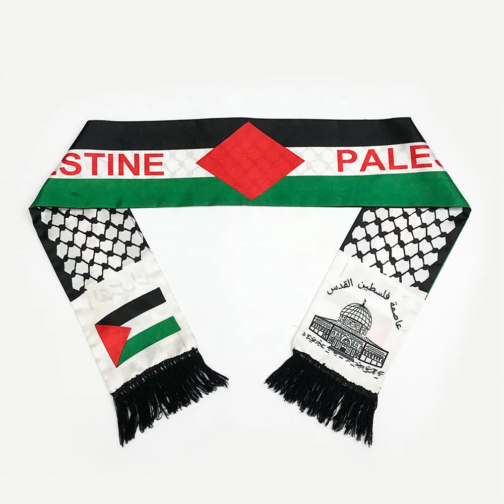 Aerlxemrbrae Palestine flag Custom Scarf palestine national day 14*130cm Scarf Printing Satin Palestinian Flag Scarf Backup