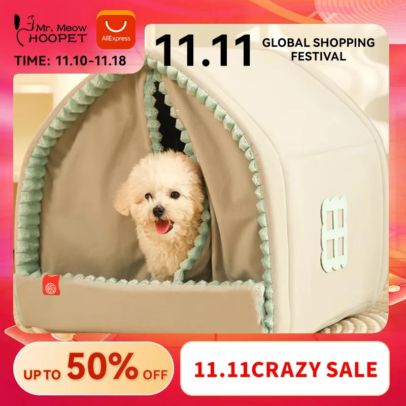 Hoopet Closed Dog House Winter Windproof Nest for Dogs Cats with Door Curtain Outdoor Portable Cat Tent  Dog Villa Sleep Kennel