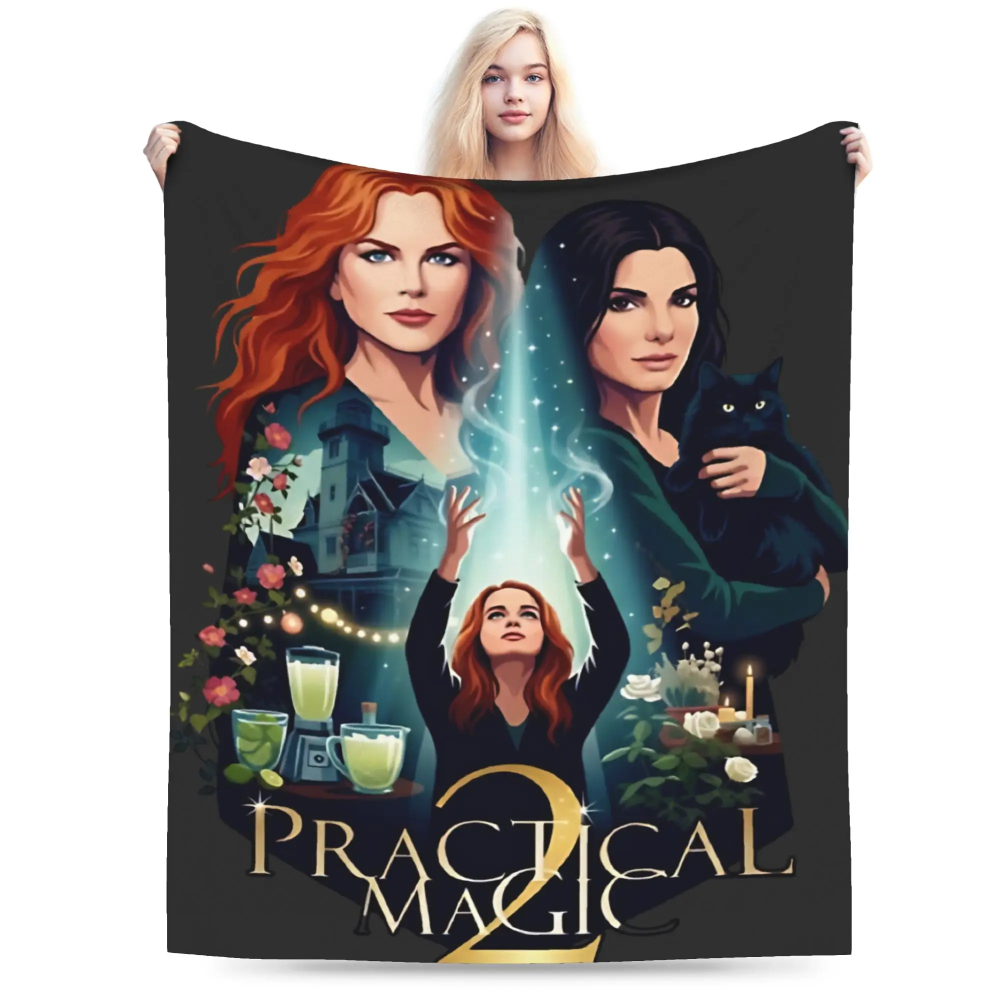 Novelty Design Practical Magic 2 Witch Sisters Midnight Margaritas Witchcraft Black Cat Blankets Soft Fleece Throw Blankets
