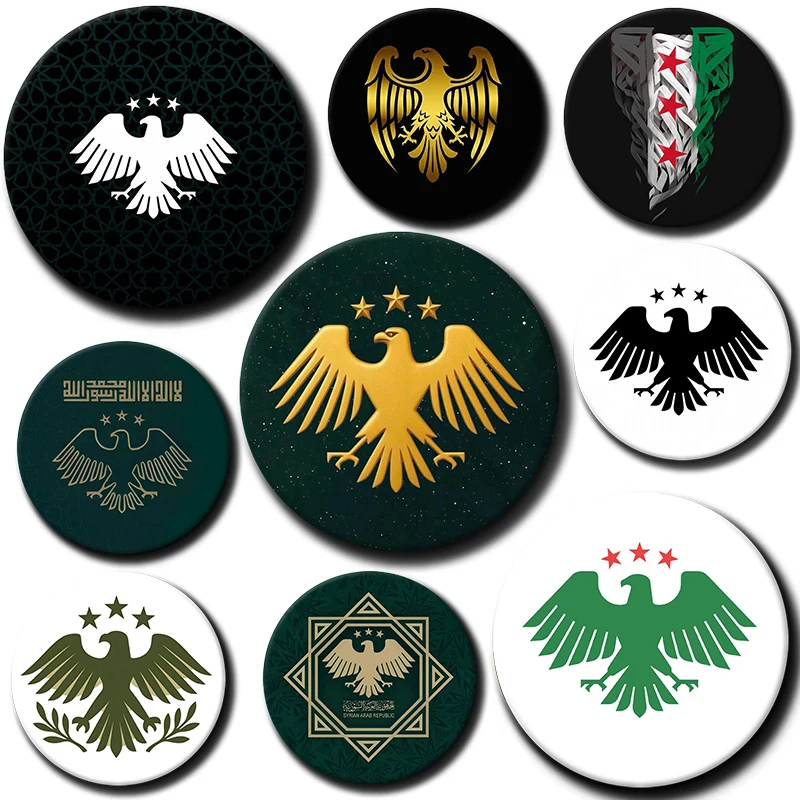 

Eagle Syrian New 2025 Logo Flag Badges Round Exquisite Badge Brooches Creative Pins For Clothes Hat Backpack Gift Accessories