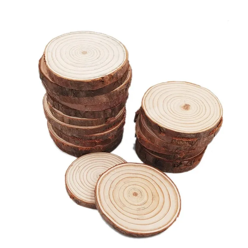 10 قطعة 6-7 سنتيمتر شرائح الخشب الجولات الطبيعية دوائر خشبية غير مكتملة عيد الميلاد الحلي للوقايات ، لوازم الحرف #4