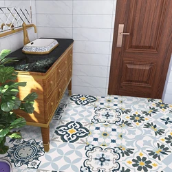 Bohemian Style Tiles Floor Sticker Kitchen Bathroom Ground Non-slip Wall Decor Peel & Stick Tables Waterproof Frosted Wallpaper