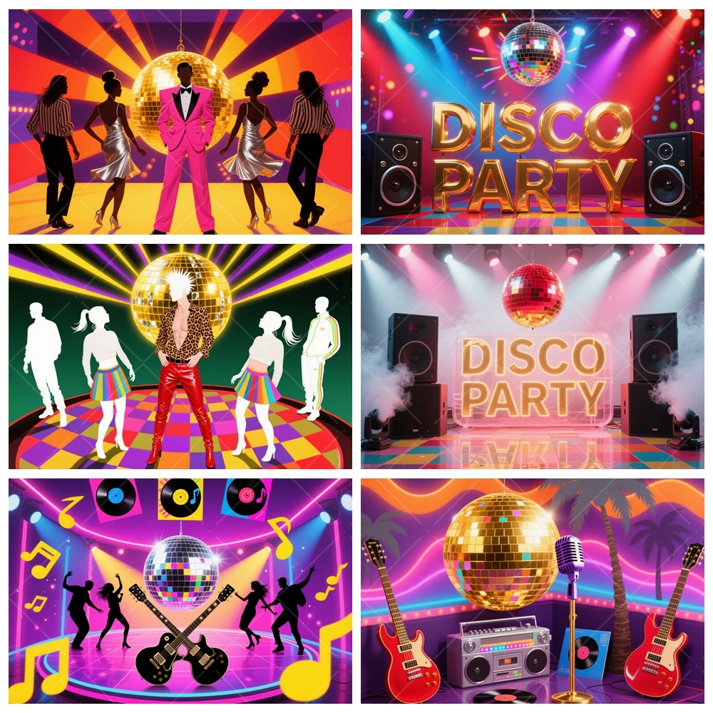 Décor de scène rétro années 70, 80, 90, boule disco, néon, lumières scintillantes, disque vinyle, toile de fond pour photomaton, accessoires de fête