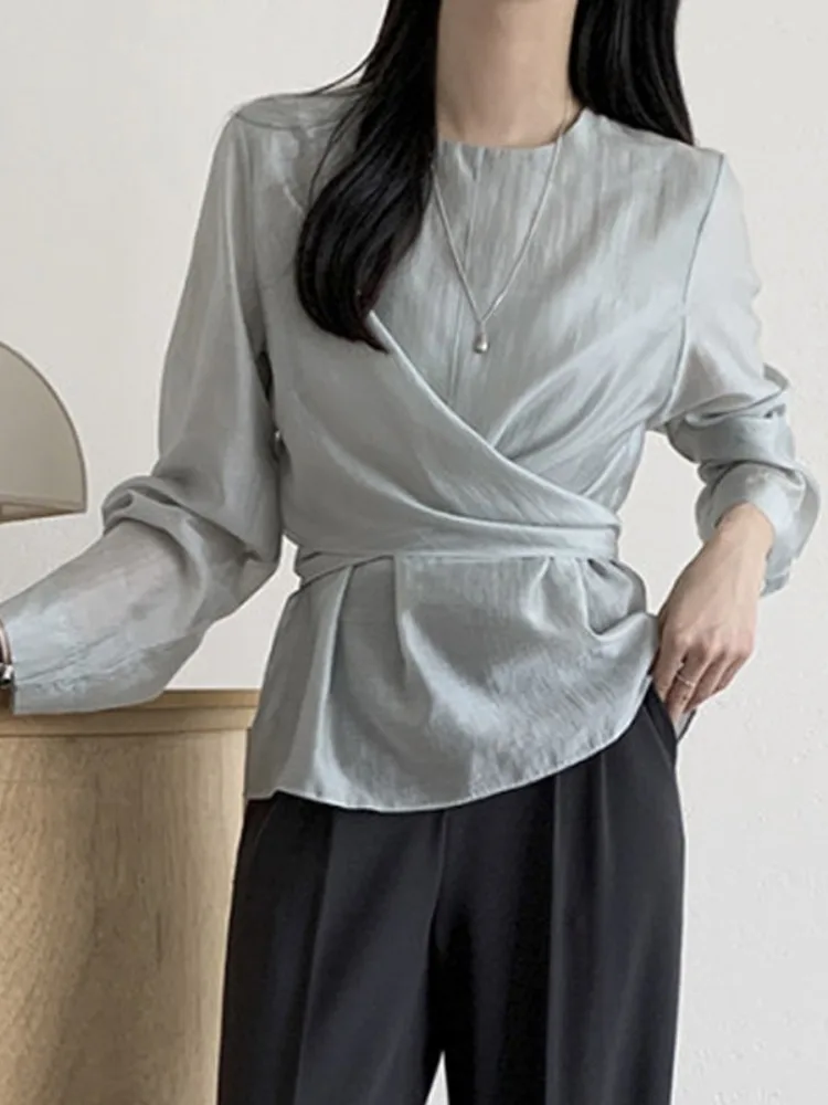 

Ele Long Sve irt Tailored Fit oulder Line Chic Sle Casual irt for Women Suitable for Various Ocns