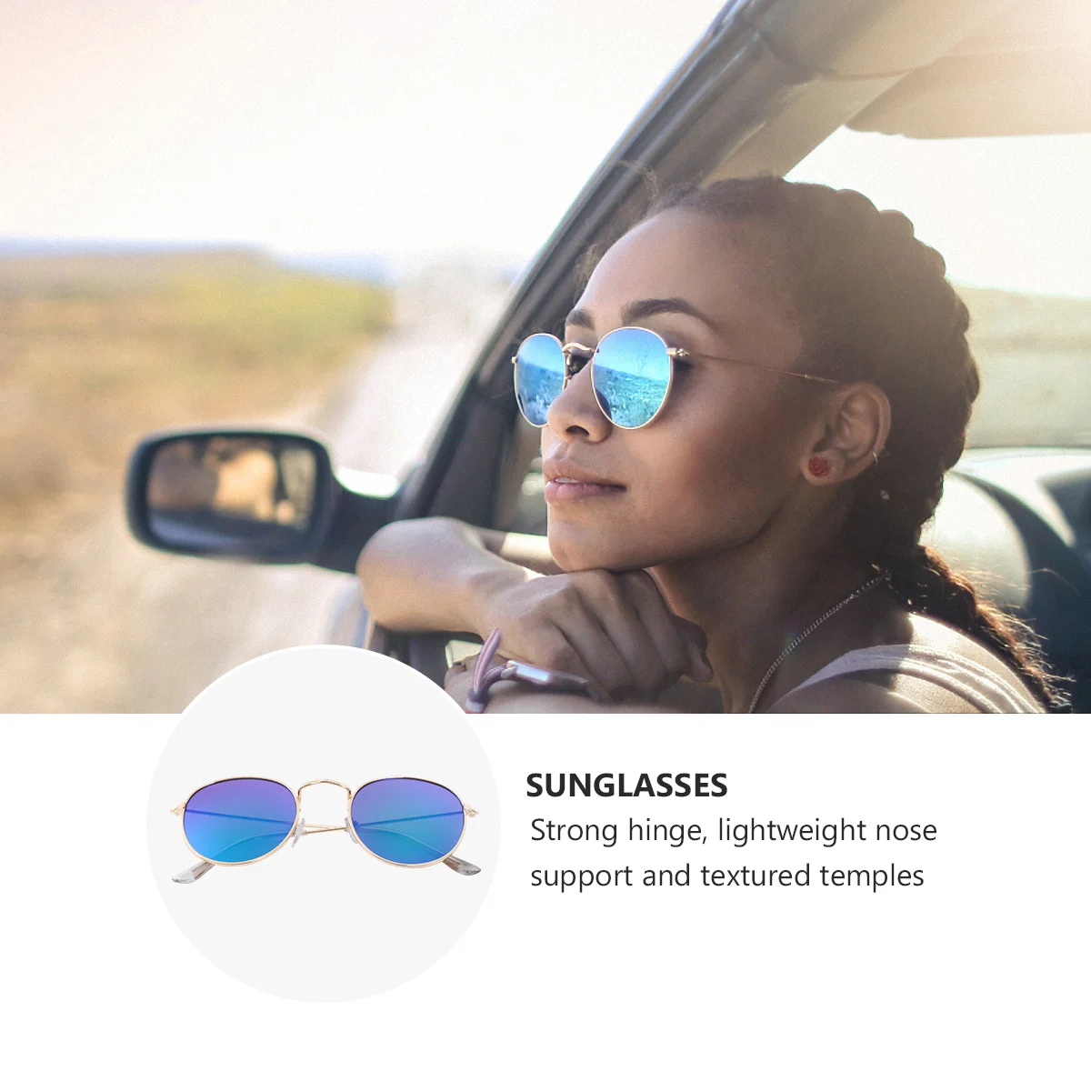 

2Pcs Retro Circular Sunglasses Lightweight Comfortable Frame Colorful Film Lens Modern Style for Daily Wear and Travel