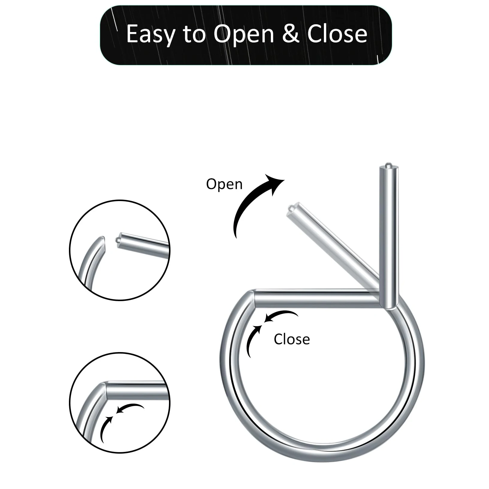 1-5pcs D-Shaped Higned Clicker Nose Ring 16G Septum Nipple Ring Daith Conch Tragus Helix Cartilage Piercing Jewelry Women Men