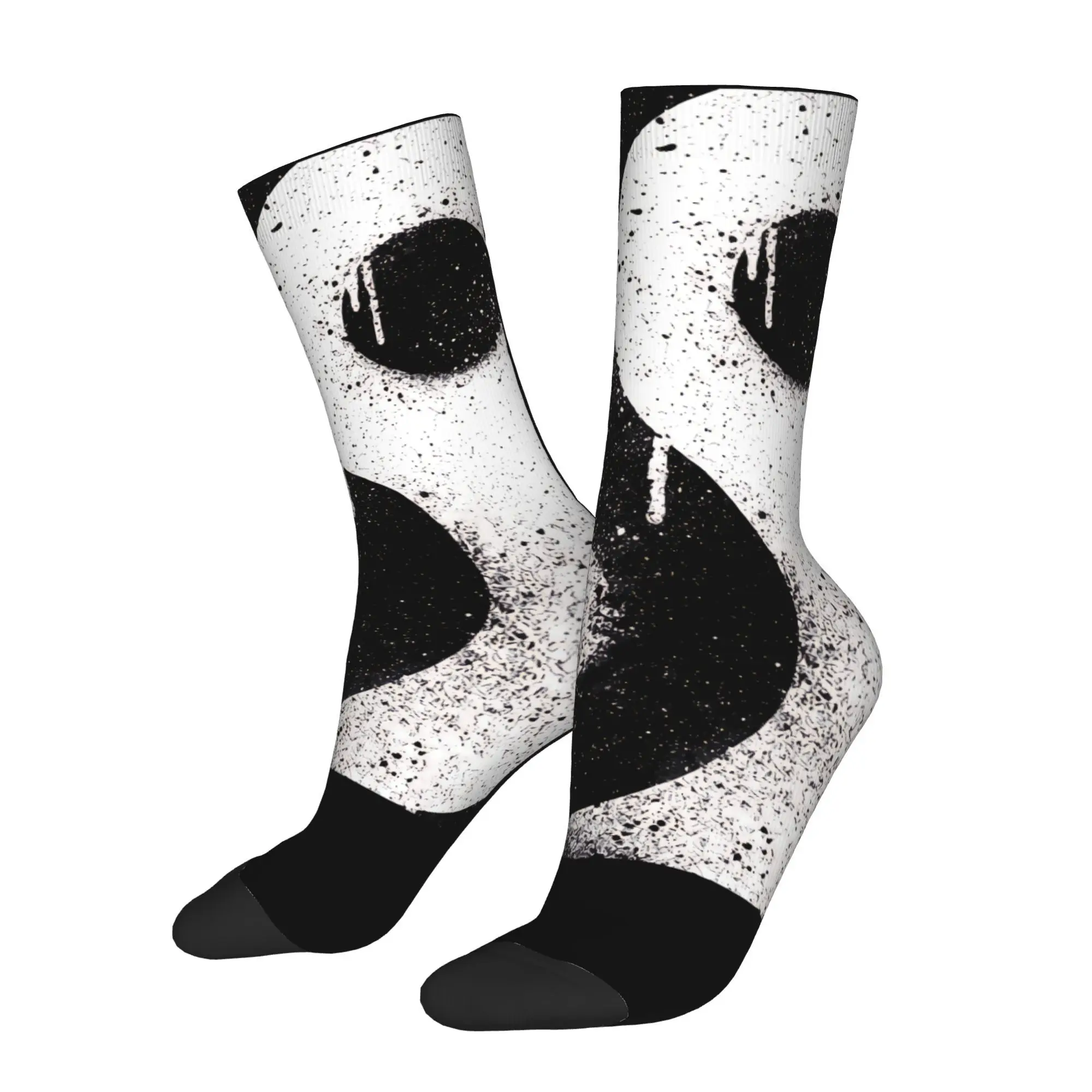 1pc Graffiti Zen Master Spray Paint Yin Yang Printed Men's Socks  Novelty Hip Hop Harajuku Pattern Crew Sock Casual Gift