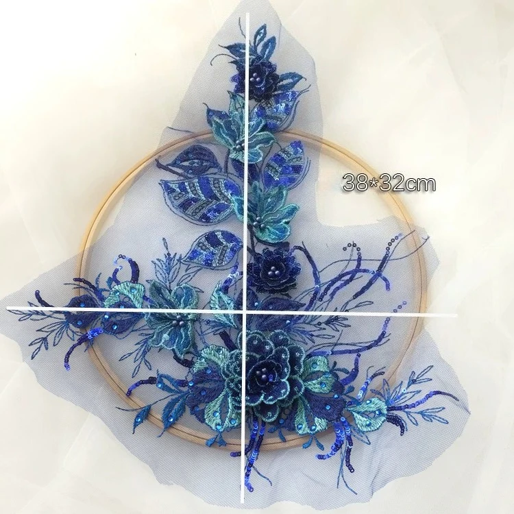 

3 - Color Navy Blue Rose Gold Sequins 3D Stereo Flowers Lace Accessories for Children's Dresses Dance Performance Costumes
