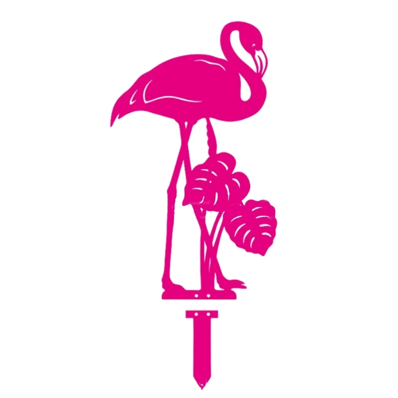 Small Pink Flamingo Garden Courtyard Stake Metal Garden Decorative Stake Flamingo Signs Ornament Outdoor Yard Lawn Decor