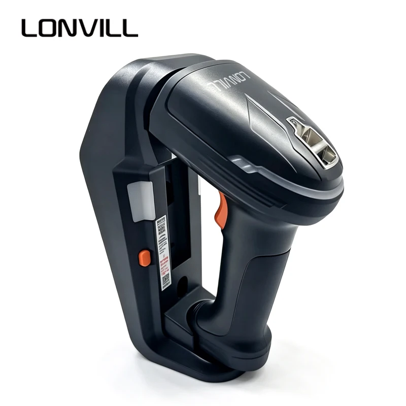 LONVILL Rugged IP65 100M Wireless Barcode Reader Wide FOV Industrial Cordless Scanner with Wall Mountable Charging Base