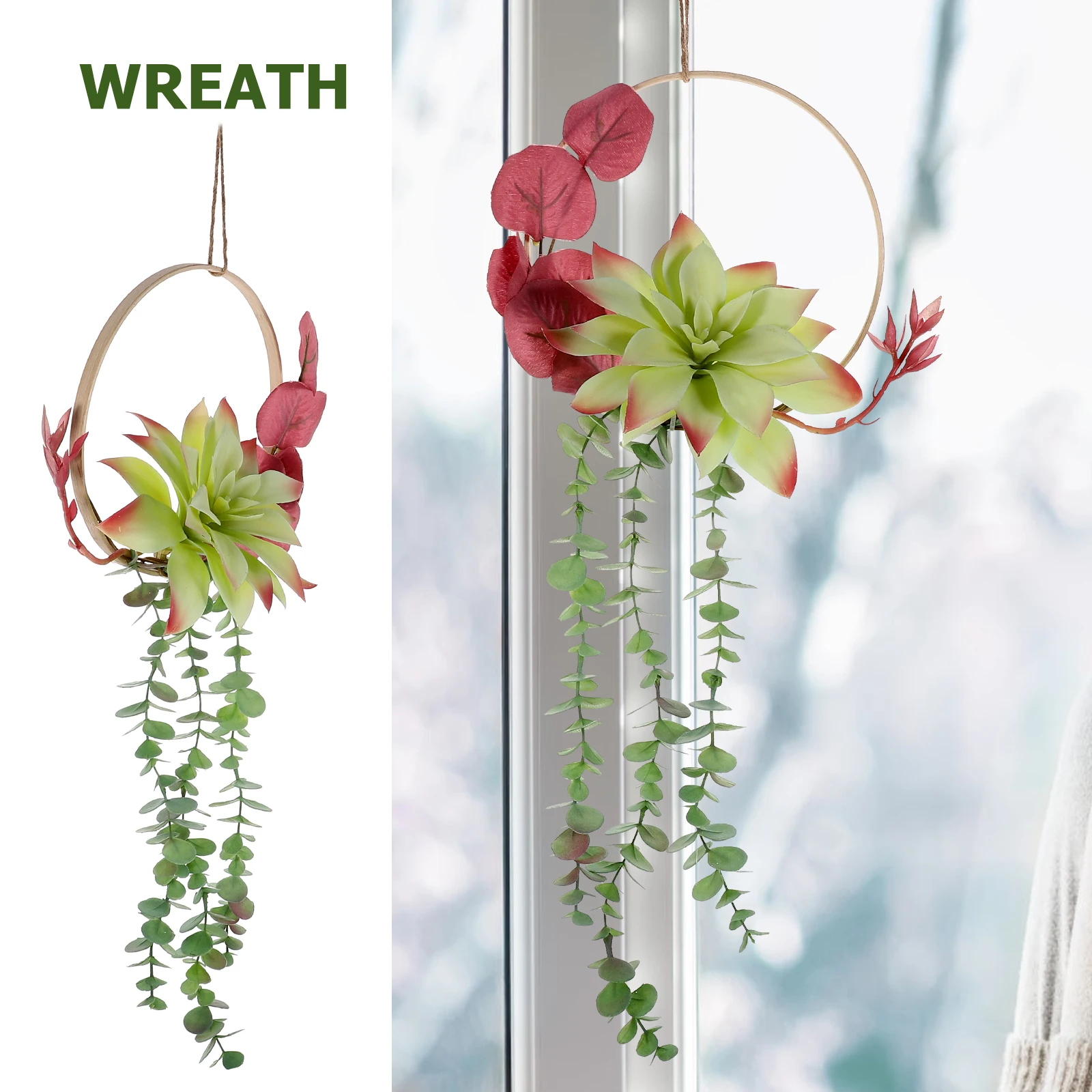 

Artificial Succulent Wreath 20cm Bamboo Ring Tongue LF51280F Home Decoration Wall Greenery Indoor Outdoor