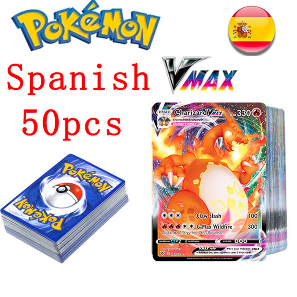 New Pokémon Cards in Spanish Vstar TAG TEAM GX VMAX V Trainer Energy Shining Cards Game Castellano Español Children Toy