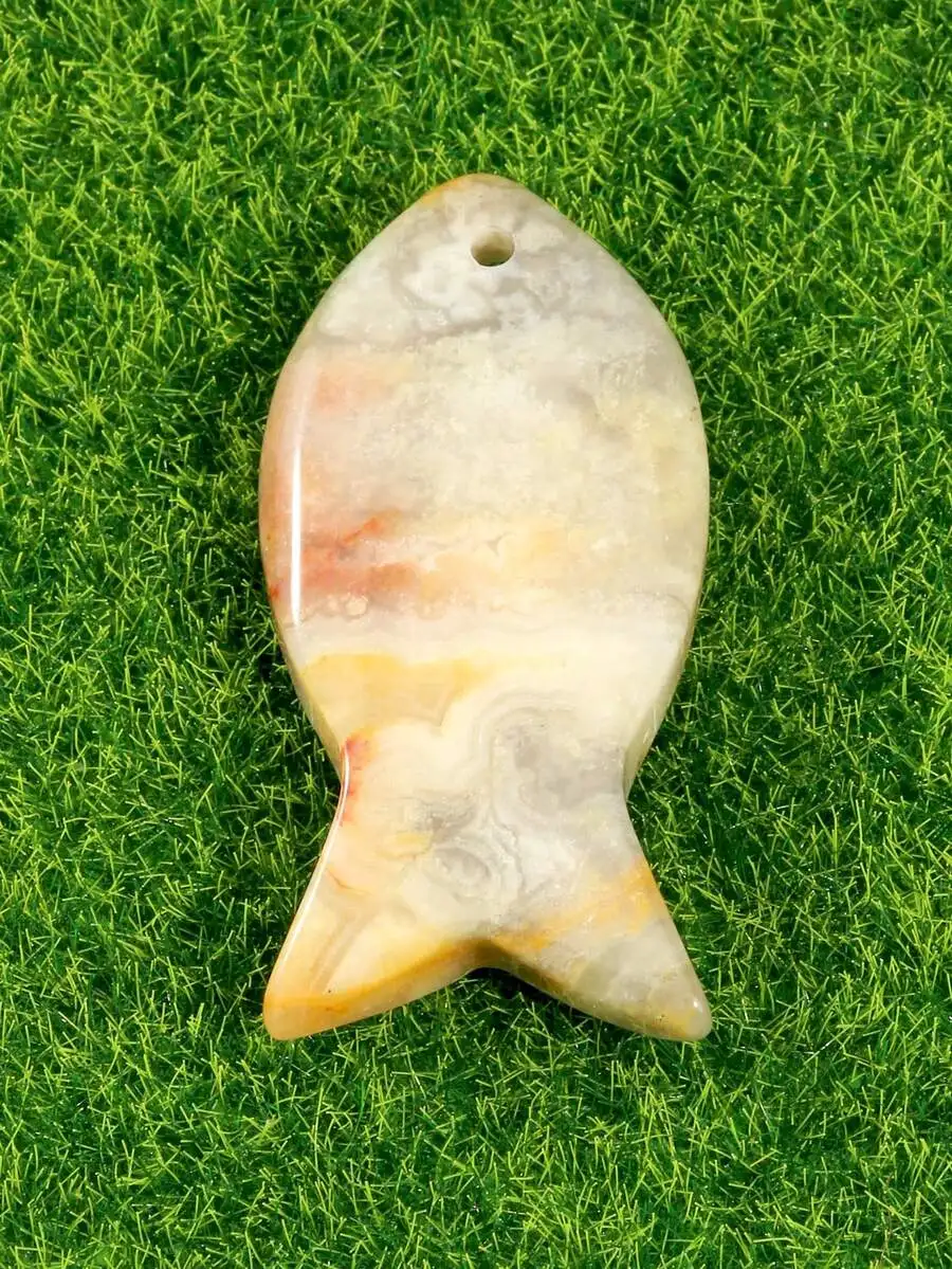 

Natural Stone Fish Pendant For DIY Jewelry Making 40mm