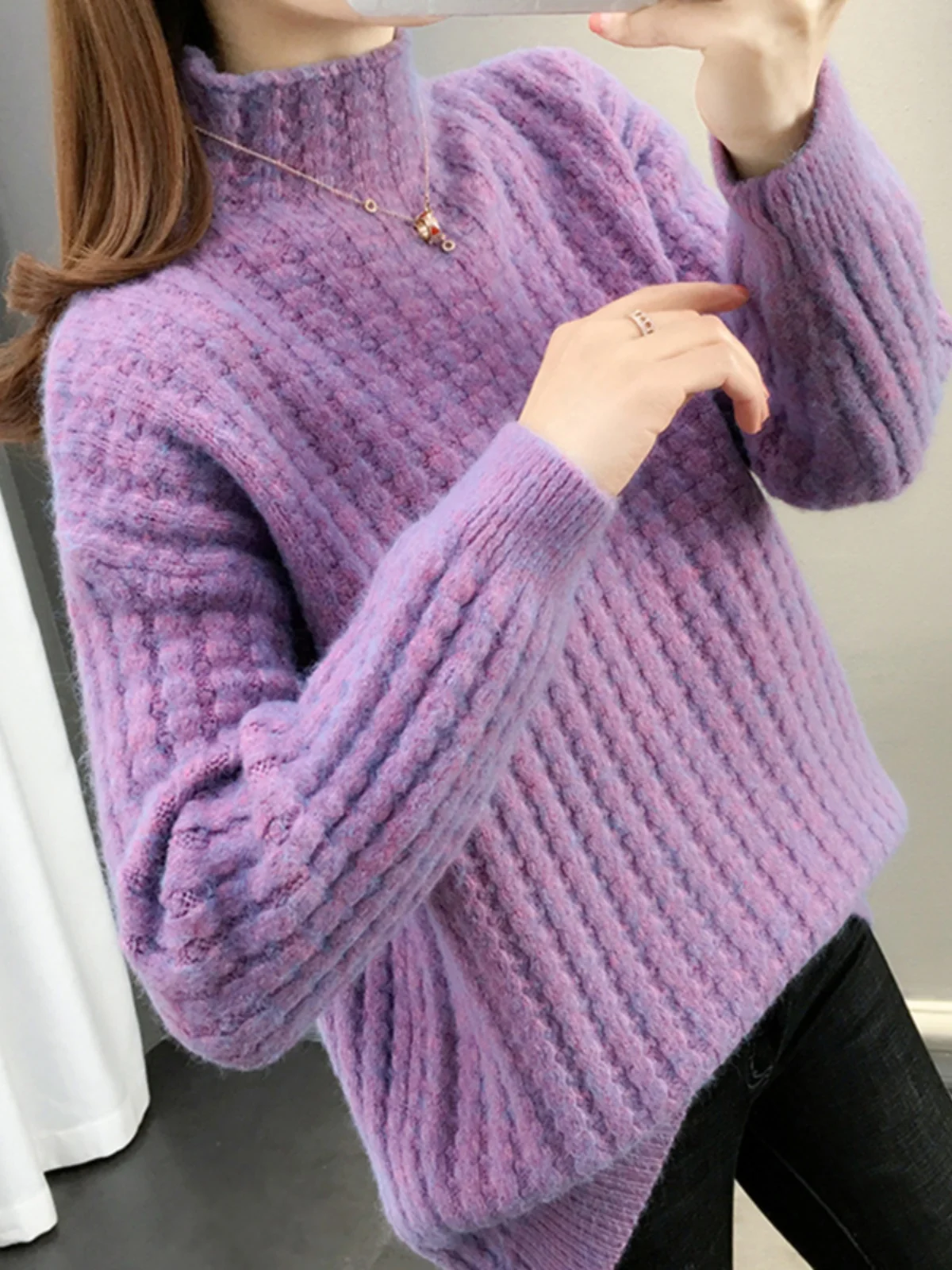 

Женский свитер с высоким воротником Thiened, осенне-зимняя свободная верхняя одежда, внутренний трикотаж Ele f с высоким воротником