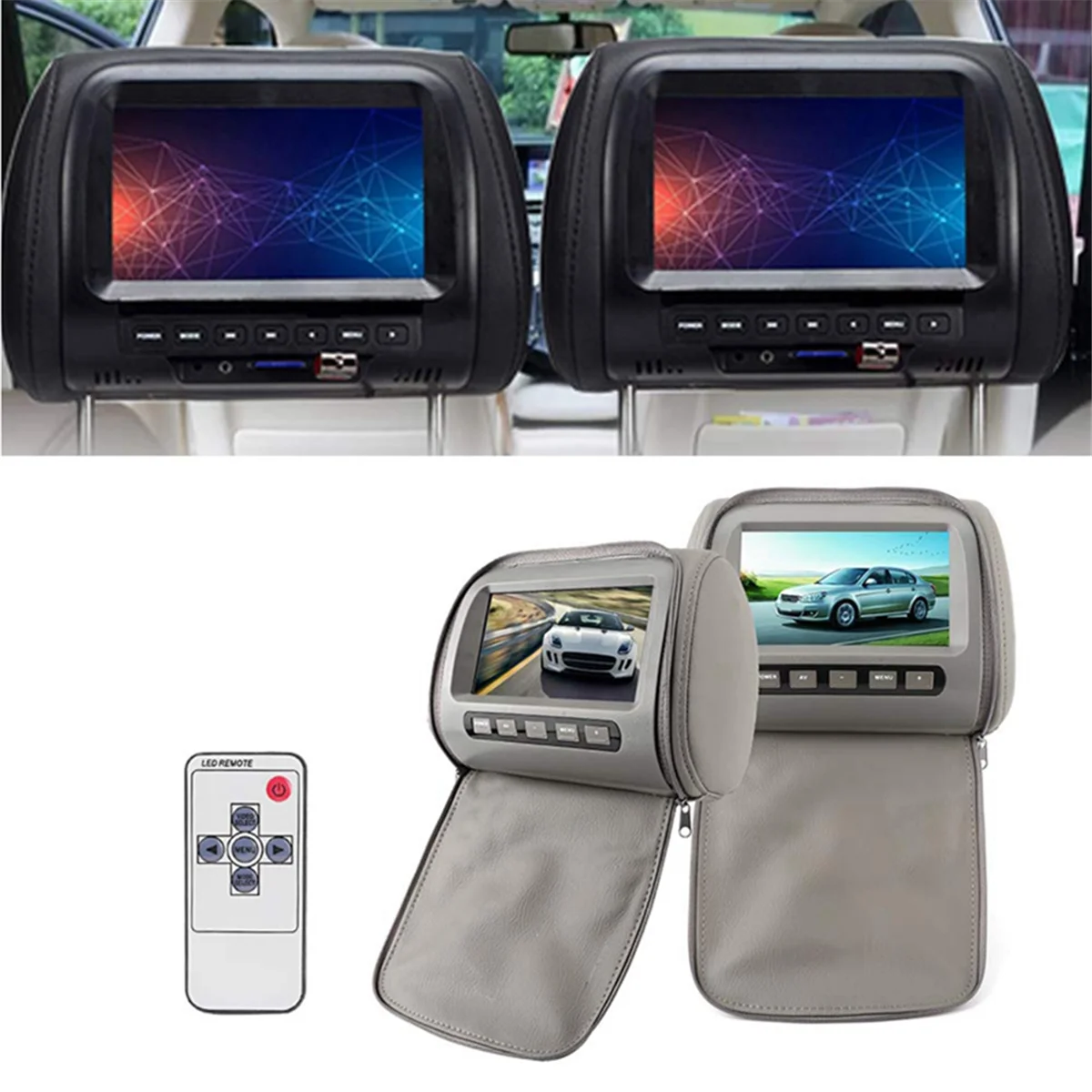 Car Headrest DVD Display, 7in HD LCD Digital Touch Screen Dual Portable Car Headrest Video Players Car TV MP5 Player