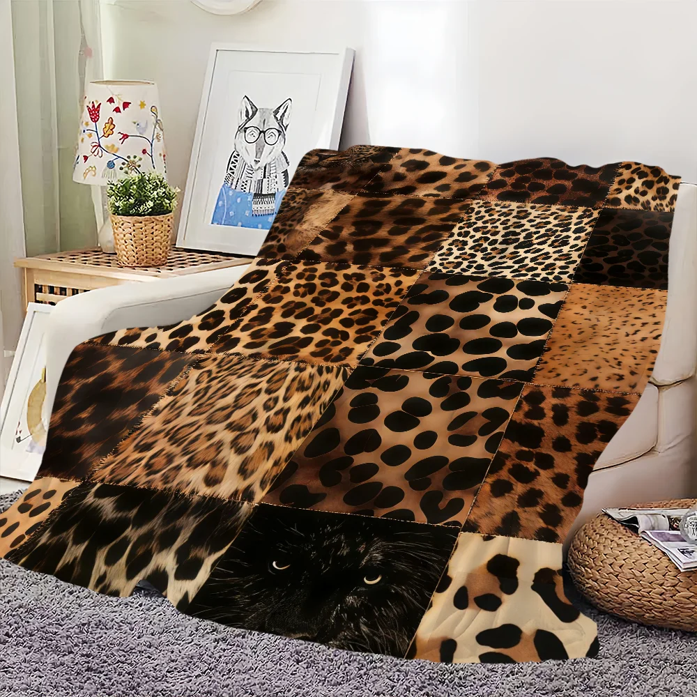Leopard Print Patchwork Blanket For Soft Throw Blanket for Picnic Bed Sofa Home Bedroom Cozy Warm Comfortable
