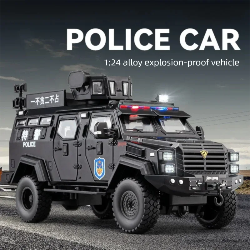 1:32 Alloy Armored Police Car Toys Miniature Off-Road Car Model Explosion Proof Vehicles Sound Light Pull Back Toys Collection