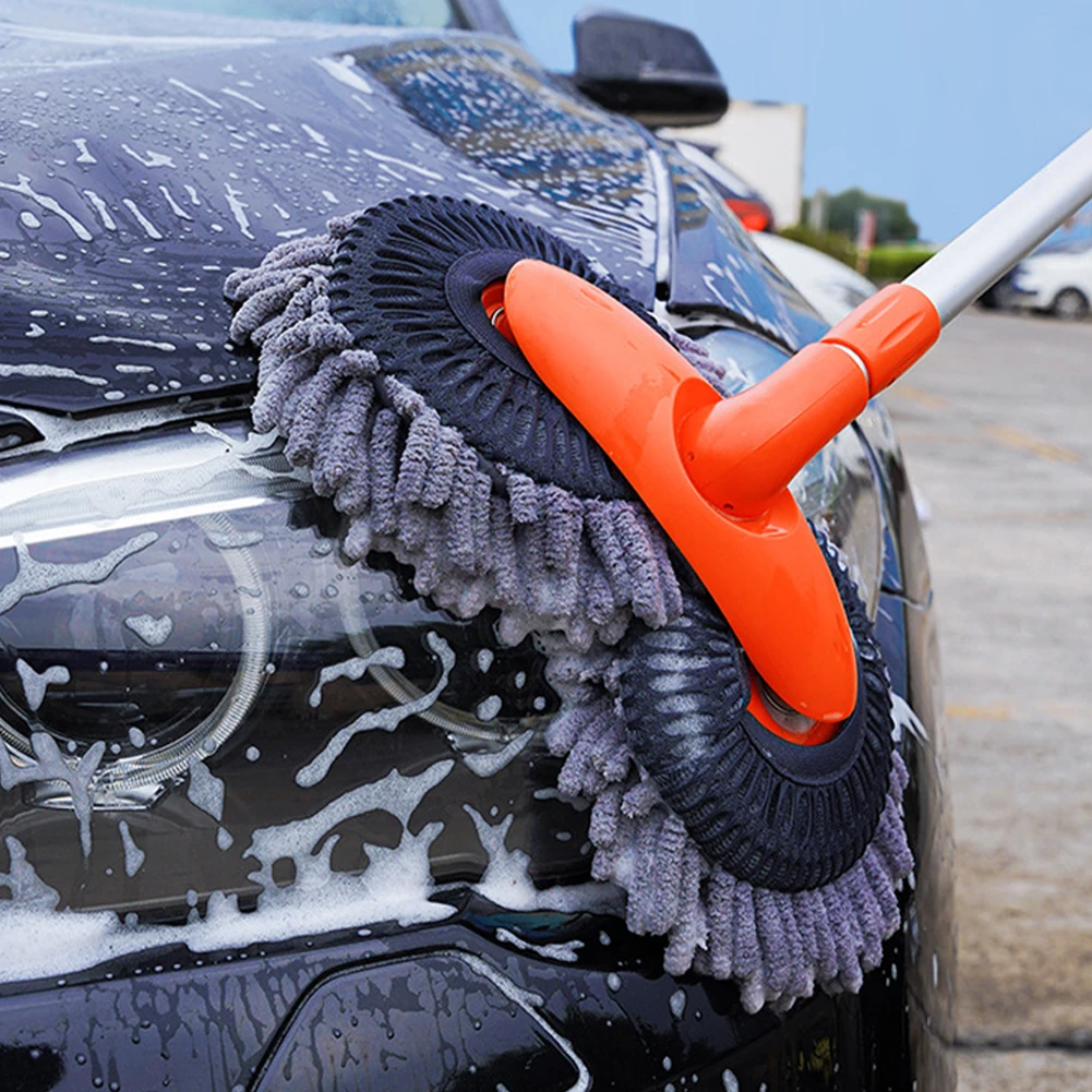 Car Wash Brush with Long Handle Adjustable Dual Brush Head Telescopic Handle Microfiber Car Cleaning Mop Wash Mitt Accessories